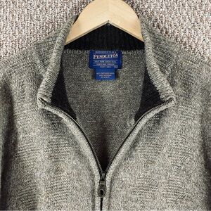 Pendleton Sweater Jacket Men's XL Shetland Wool Brown Mock Neck Outdoor F435